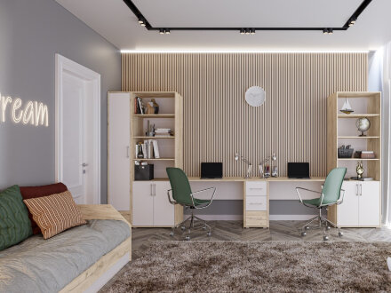 Модульная детская Оливия, Серый дуб/Белый (Композиция 4) 