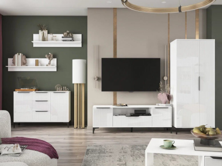 Модульная гостиная Кимберли-1, Белый/Белый глянец 